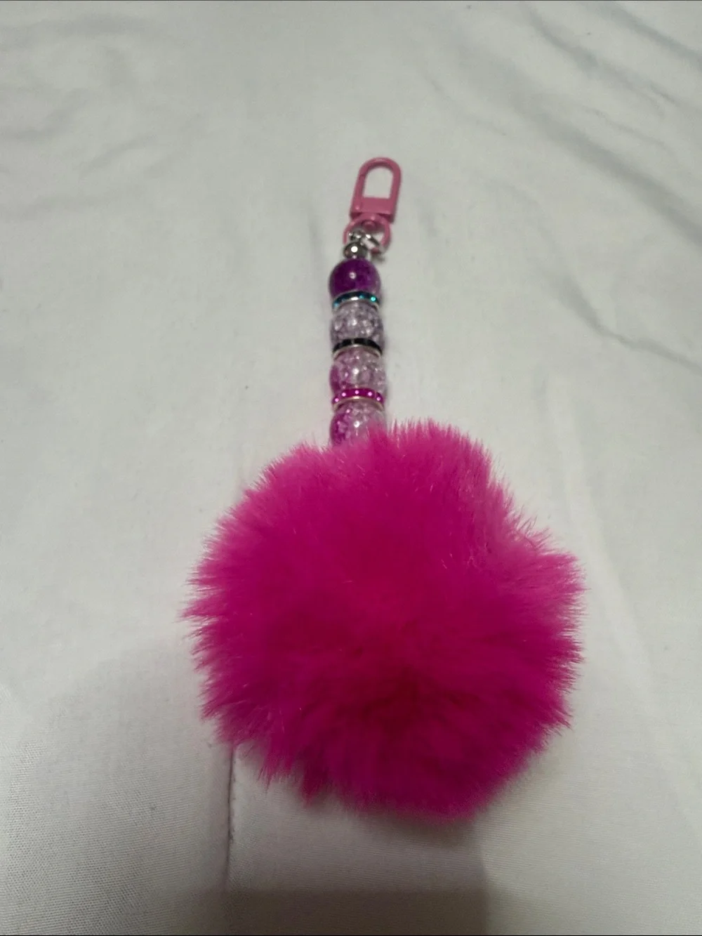 4 Sets of Colorful Pom-Pom Keychain Clip - Pink, Blue, Red, Green